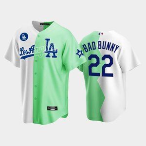 Los Angeles Dodgers Bad Bunny White Green All-Star Celebrity Softball Split Jers